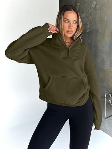 Trendy Queen Womens Sweatshirts Quarter Half Zip Pullover Oversized Hoodies Fall Fashion 2025 Winter Fleece Jackets Sweaters thumbnail 5