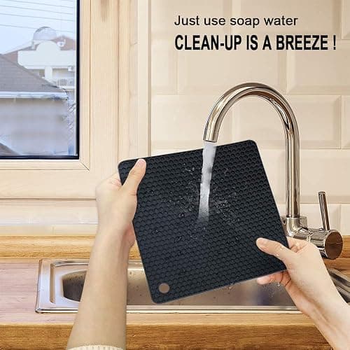 Walfos Silicone Trivet Mats - 4 Heat Resistant Pot Holders, Multipurpose Non-Slip Hot Pads for Kitchen Potholders, Hot Dishers, Jar Opener, Spoon Holder, Food Grade Silicone & BPA Free (Black) thumbnail 8