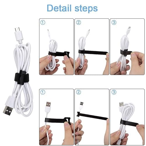 Nettbe 60 PCS 6 Inches Reusable Cable Ties, Adjustable Cord Straps Wire Organizer Cord Wrap and Hook Loop Cable Management thumbnail 7
