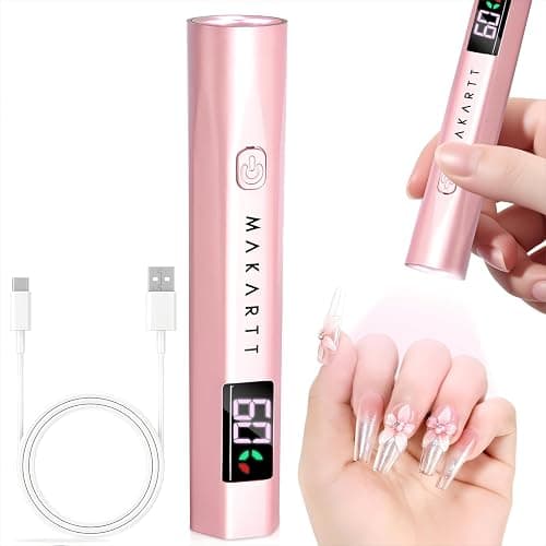 Makartt Handheld Mini UV Nail Lamp Pearl Pink LCD 2 Timer USB | Rechargeable with LCD Display, Cures Gel Polish & Glue, Fast Drying, Ideal for Home & Salon - Image 1