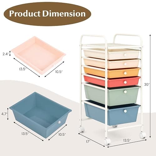 GOFLAME 6-Drawer Rolling Storage Cart, Multifunctional Art Craft Organizer Cart, Mobile Utility Storage Cart with Removable Drawers & Lockable Wheels, Craft Cart for Home Office, Macaron Color thumbnail 3