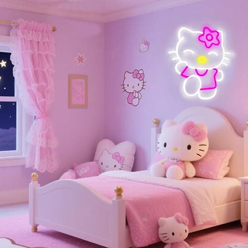For Kitty LED Neon Cat Wall Light Sign, Pink and White, Dimmable, 14.7x12.5 Inch, USB Powered, Room Decor for Girls Bedroom, Christmas Birthday Gift thumbnail 2