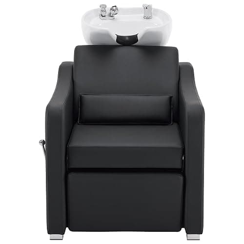 BarberPub Backwash Shampoo Station Chair, Adjustable Porcelain Ceramic Hair Wash Bowl with Chair, Shampoo Station for Barber Shop, Spa Beauty Salon Equipment 9364 (Black) thumbnail 9