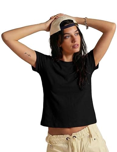 FAIABLE Cotton Crew Neck T Shirts for Women Slub Cotton Short Sleeve Shirt Casual Summer Basic Tees Tops Fashion Trendy 2026 thumbnail 4