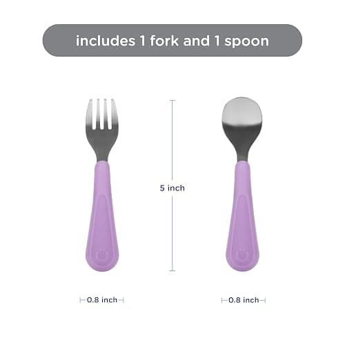 Ubbi Toddler Utensils Set, 2 Pack – Stainless Steel Fork & Spoon with Easy-Grip Silicone Handles, Kids Silverware for Self-Feeding & Baby-Led Weaning, BPA-Free Dishwasher Safe, Smoothie Purple thumbnail 3
