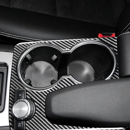 Cup Holder Panel Trim Stickers Compatible with Mercedes-Benz C-Class W204 C180 C200 C250 Coupe Sport C300 C63 AMG 2007-2014 Car Accessories Center Control Real Carbon Fiber thumbnail 5