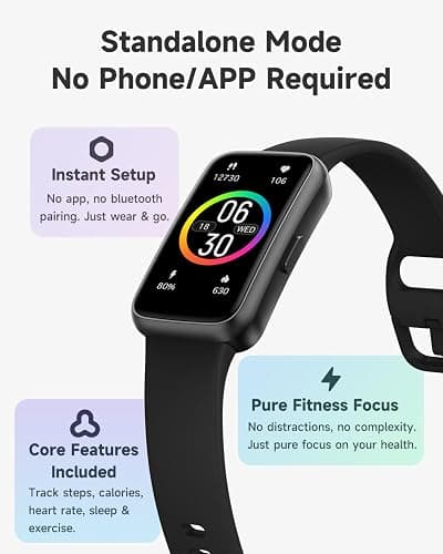 TOOBUR Fitness Tracker Watch, NO APP NO Phone Required, 3ATM Waterproof, Heart Rate/Body Energy/Sleep Monitor, 100 Sports Modes, Step Counter Pedometer Watch, Activity Tracker for Men Women, Black thumbnail 2