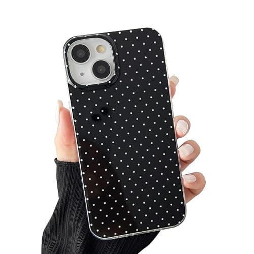CHEDEMK Compatible with iPhone 15 Case, Fashion Cute Aesthetic Polka Dot Pattern Cover for Women, Shockproof Slim Soft TPU and Hard PC Protective Phone Case for iPhone 15 6.1"- Black - Image 1