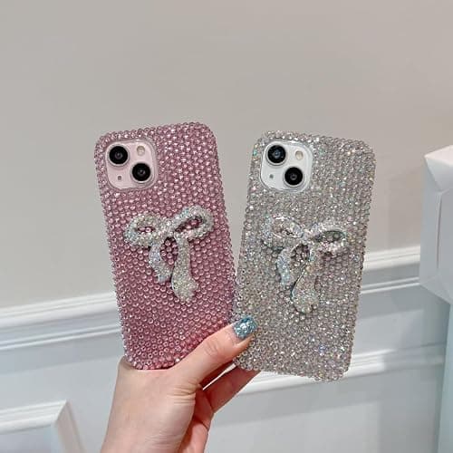 Threesee for iPhone 14 Bling Glitter Case,3D Cute Bow Diamond Women Girls Cover Luxury Shiny Sparkle Crystal Rhinestone Gems Bumper Phone Case for iPhone 14 6.1 inch thumbnail 5