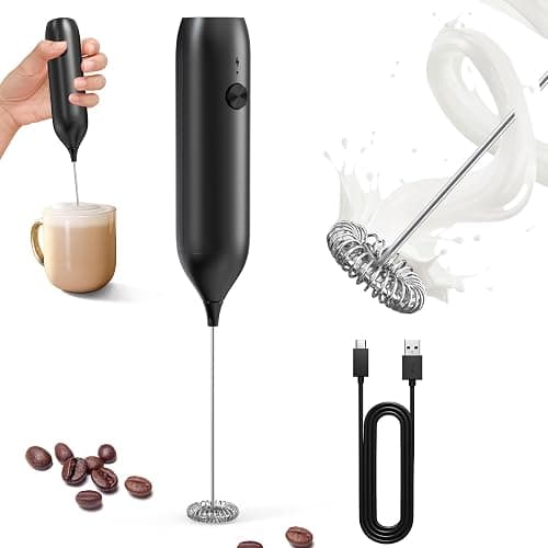 CIRCLE JOY Rechargeable Milk Frother Handheld, Coffee Frother Wand Drink Mixer with Stainless Steel Whisk for Coffee, Cappuccino, Lattes, Frappe, Matcha and Hot Chocolate, Black - Image 1