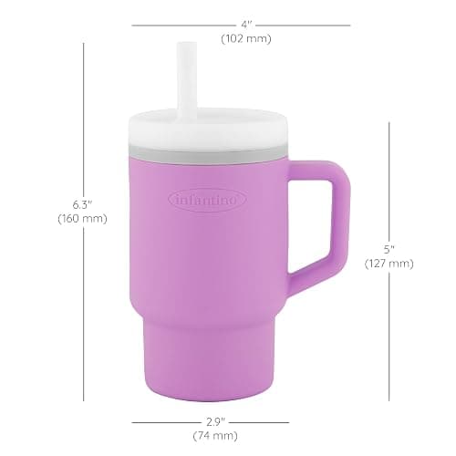 Infantino My 1st Tumbler, 9 Oz. Silicone Sippy Cup with Straw & Handle, Spill-Resistant Baby Cup for On-the-Go, BPA-Free Transition Bottle, Lilac thumbnail 3
