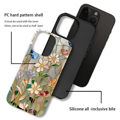 TnXee Case Compatible with iPhone 13 Pro Max,Fall Prevention Bright Hybrid 2-Layer Hard Shell Phone Case for Girls Boys,Stained Glass Bloom Flower thumbnail 3
