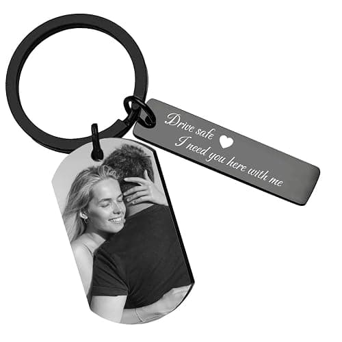 Blireana Personalized Drive Safe Keychain, Custom Couple Photo Keychain, Free Engraved KeyChain. - Image 1