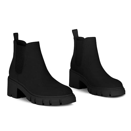 Athlefit Women's Chelsea Boots Fashion Lug Sole Chunky Heel Slip on Elastic Ankle Booties thumbnail 5