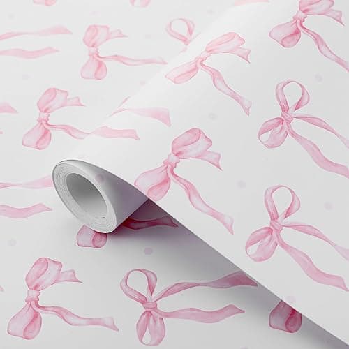 MotiMind Pink Bow Wallpaper 15.75 x 197 Inch Cute Pink Girly Wallpaper Coquette Trendy Preppy Peel and Stick Wall Paper Aesthetic Adhesive Removable Elegant Room Decor for Bedroom Room Cabinets thumbnail 3