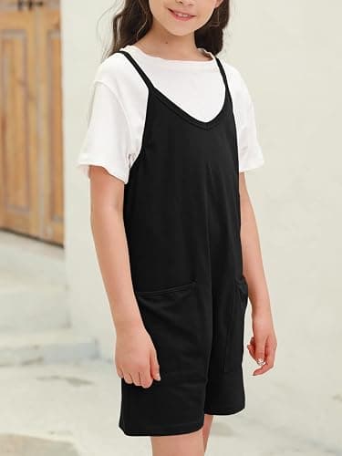 Tongmingyun Girls Summer Sleeveless Casual Rompers Kids Shorts Jumpsuits | Spaghetti Strap, Casual Outfits, With Pockets, Loose Fitting thumbnail 4