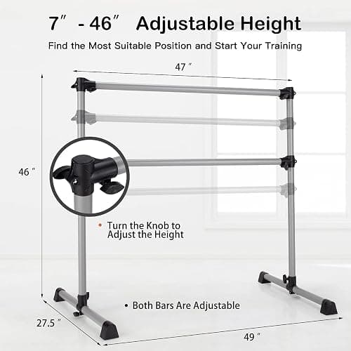 Goplus Double Ballet Barre Bar, Portable 4 FT Freestanding Dancing Bar w/ 7” - 46” Adjustable Height, Barre Exercise Equipment Bar for Home School Gym, Ballet Bar for Kids & Adults thumbnail 5