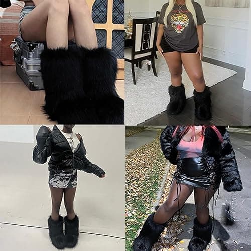 Valpeak Snow Boots for Women 2024 Furry Boots Winter Knee High Flat Heel Fluffy Faux Fur Boots thumbnail 7