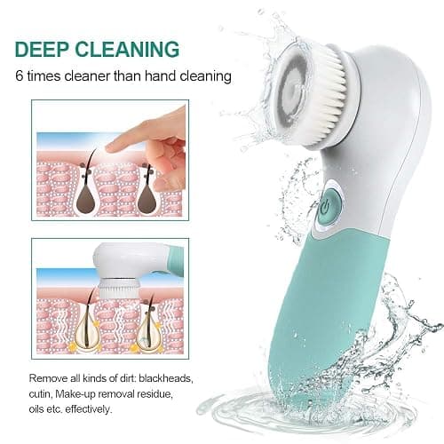 Facial Cleansing Brush Electric Facial Exfoliating Massage Brush with 3 Cleanser Heads and 2 Speeds Adjustable for Deep Cleaning, Removing Blackhead, Face Massaging thumbnail 3