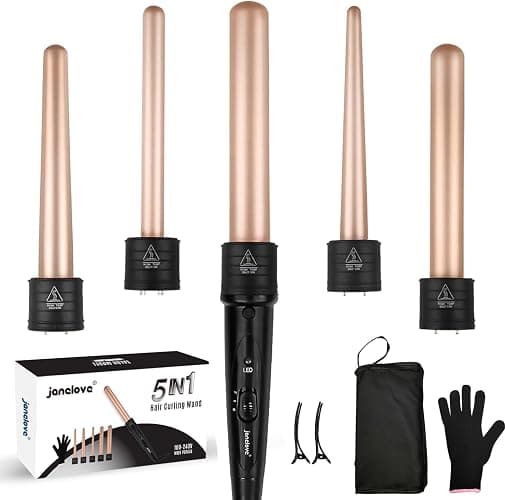 janelove Curling Wand,Hair Curlers for Long Hair, Curling Wand Set with 5 Ceramic Barrels,from 9/18/25/32 mm, 150℃-210℃ Temperature Control,with Heat Resistant Glove - Image 1