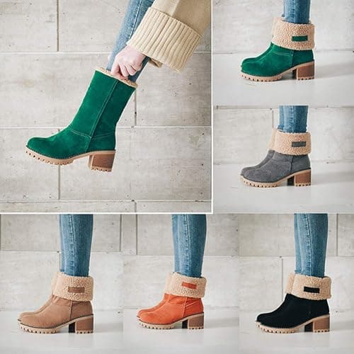 VIMISAOI Winter Boots for Women, Comfortable Slip On Mid Chunky Heel Suede Warm Snow Ankle Boots Outdoor Shoes thumbnail 6