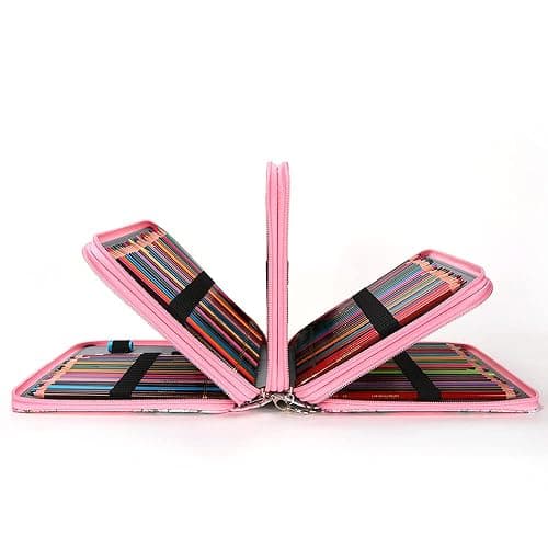 Vomgomfom Colored Pencil Case - 200 Slot Pencil Holder with Zipper Closure, Twill Fabric Large Capacity Pencil Case for Watercolor Pens or Markers, Artist Organizer (Pink Rose) thumbnail 5