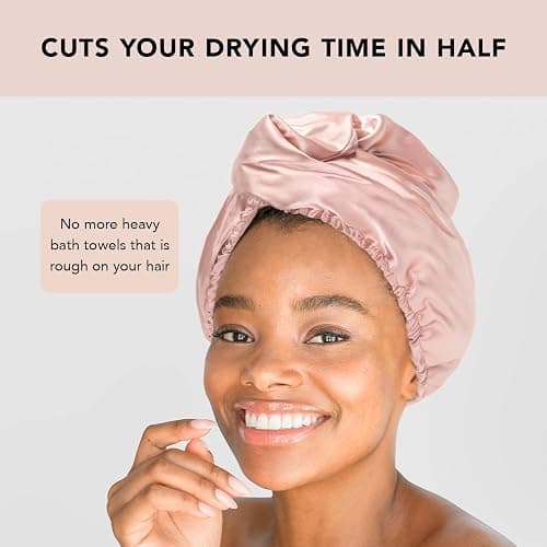 Kitsch Satin Microfiber Hair Towel Wrap for Women - Super Absorbent, Quick Dry, Anti-Frizz - for Long and Short Hairs, Turbans for Women, Wet and Curly Hair Wrap - Blush - Blush thumbnail 7