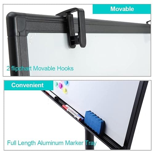 DexBoard Black Mobile Whiteboard on Wheels 36 x 24 Inch-Rolling Magnetic Dry Erase Easel Board with Flipchart Paper Pad-Height Adjustable Standing Board for Meetings, Classes, Training, Workshops thumbnail 5