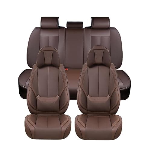 Coverado Front and Back Seat Covers 5 Pieces, Waterproof Nappa Leather Auto Seat Protectors Full Set with Head Pillow, Universal Car Accessories Fit for Most Sedans SUV Pick-up Truck, Brown - Brown(Pillow) - FullSet thumbnail 6