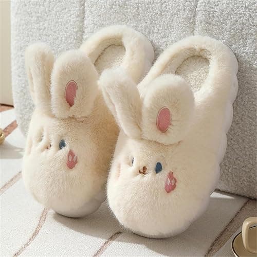 Uewidiod Women's Cute Rabbit Warm Plush Comfortable Indoor Anti slip Home Thick Sole Winter Soft Cotton Slippers thumbnail 2