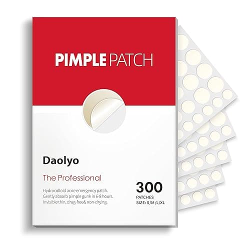 Daolyo Pimple Patches for Face, 4 Size 300 Counts Acne Patches, Hydrocolloid Patches for Covering Zits and Blemishes, Spot Stickers with Salicylic Acid, Tea Tree Oil & Calendula Oil - 300 Count (Pack of 1)