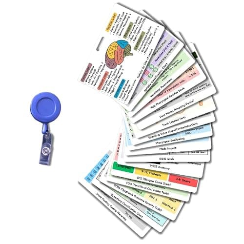 Medical SLP Badge Reference Cards with Reel - Speech Language Pathologist Cheat Sheet - 32 Pages Acute Care Guide for Dysphagia, Neuro, Trach - Speech Therapist Gifts & Student Must Haves - Image 1