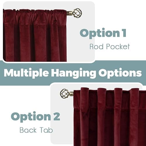 BGment Red Velvet Curtains 84 Inch for Bedroom, Thick Thermal Insulated Blackout Curtains Noise Reduce Back Tab and Rod Pocket Christmas Panels for Living Room, Set of 2 Panels, 52 x 84 Inch - 52"W x 84"L (Pack of 2) - Red thumbnail 3
