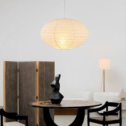 FEHEED 16" Oval Plug in Pendant Light Fixture,15 Ft Hanging Paper Lantern Oval White Paper Lamp Hanging Pendant Light with On/Off Switch for Birthday Wedding Living Room and Home Decor thumbnail 3