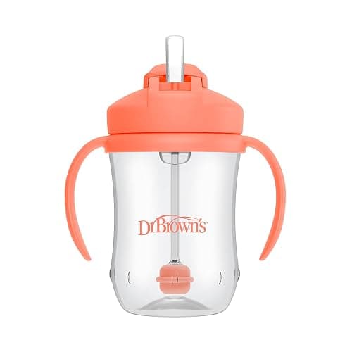 Dr. Brown's Milestones, Baby's First Straw Cup Sippy Cup with Straw, 6m+, 9oz/270ml, 2 Pack, Coral & Olive Green, BPA Free thumbnail 11