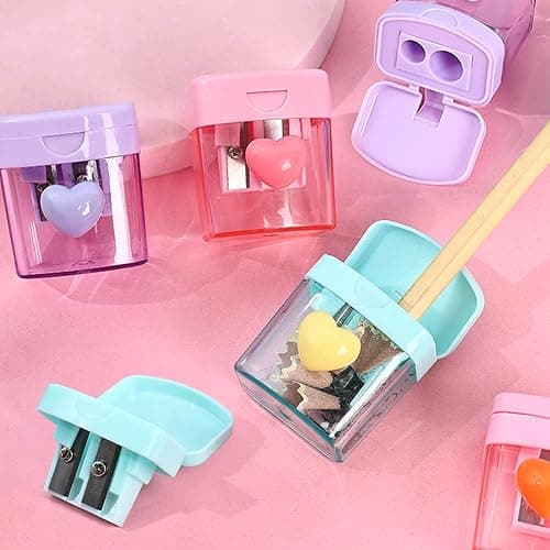 Heart Pencil Sharpeners Bulk Colored Pencil Sharpener Handheld Small Cute Pencil Sharpener Manual Green Purple Pink Pencil Sharpeners with Cover 2 Holes for Students Classroom Office Supplies thumbnail 5