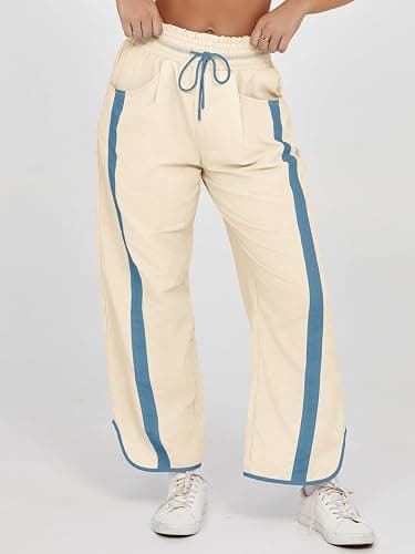 Fisoew Women's Baggy Wide Leg Pants Casual Drawstring Elastic Waisted Contrast Color Workout Y2K Track Pants thumbnail 2