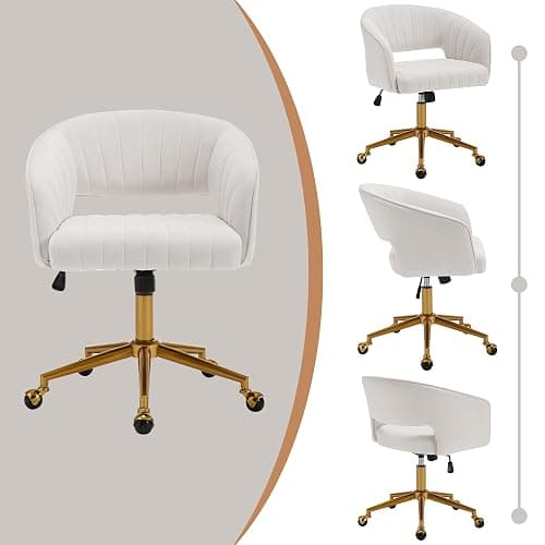 Westice Home Office Desk Chairs, Modern Velvet Rolling Chair, Height Adjustable Swivel Vanity Chair with Golden Base, Ergonomic Chair for Vanity Study, Living Room Computer Room, Beige thumbnail 9