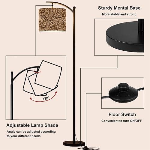 BVCAHSAW Arc Floor Lamp Leopard Seamless Pattern Animal Print Modern Tall Standing Lamp Dimmable with Remote Adjustable Drum Shade Footswitch for Living Room Bedroom Office thumbnail 4