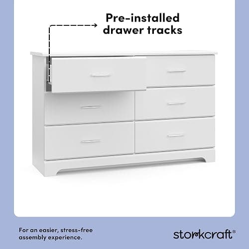 Storkcraft Brookside 6-Drawer Dresser (White) – GREENGUARD Gold Certified, White Dresser for Bedroom, Kids & Nursery Storage Chest, Safety Interlocking Drawers, Pre-Installed Tracks, Kids Chest thumbnail 6