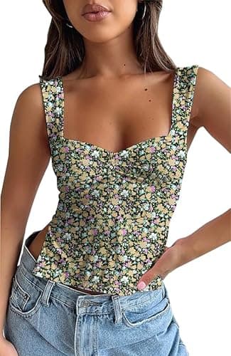 Women Cute Summer Crop Tank Top Teen Girls Trendy Sexy Y2K Strappy Going Out Tops - Image 1
