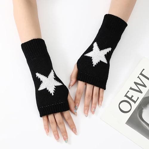 Sumleno Cute Y2K Star Fingerless Gloves Thumb Hole Mittens Fairy Grunge Accessories Harajuku Arm Warmers for Women Girls thumbnail 3