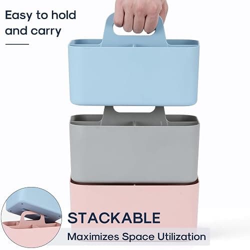 Multiuse Caddy Organizer with Handle, Portable Divided Plastic Tote Bin - Art Craft, Stationary Pen Marker Crayons, Makeup Hair Supplies Storage - Bathroom, Classroom, Dorm, Office, Desk Holder - Blue thumbnail 7