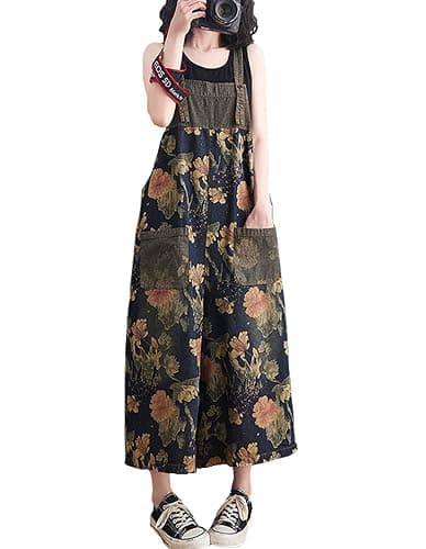 VIEWON Women's Baggy Denim Overalls Jeans Wide Leg Jumpsuit Rompers Pants | Soft Lightweight Floral Denim Overalls,Comfy Wide Legs, Adjustable Straps & Handy Pockets. Flattering Loose Fit, Durable - Image 1