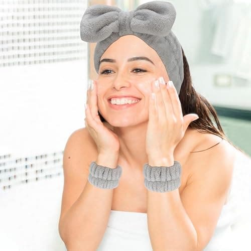SuPoo 12pcs Microfiber Hair Band and Wrist Band Set, Grey, for Washing Face, Makeup, Spa, Sports, Yoga, Shower, Absorbent, Skin Care, Headband, Wrist Towels for Women thumbnail 7