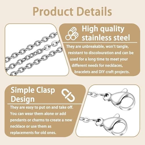 6 PCS Stainless Steel Necklace Chain,1.5/2.4mm Width, 18" 20" 24" Length,Chain for Jewellery Making Chains Stainless Steel,Durable Versatile DIY Jewelry for Necklaces Accessories thumbnail 3