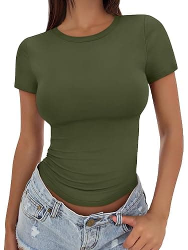 Trendy Queen Womens Basic T Shirts Summer Tops 2025 Crop Short Sleeve Slim Fit Tee Cute Gym Workout Clothes - Image 1