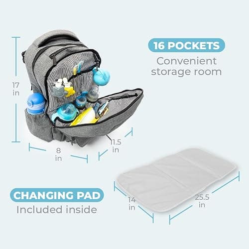 Primo Passi Baby Diaper Bag Travel Backpack with Insulated Pockets, Wipes Case, Changing Pad, and Stroller Straps (Pertutti) thumbnail 6