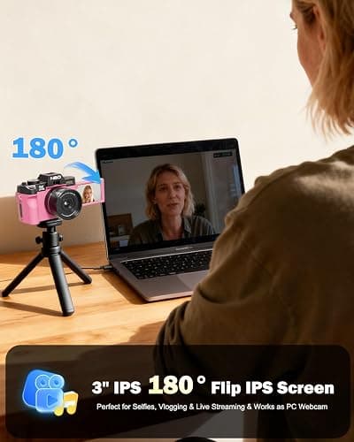 NBD 5K 64MP Digital Cameras for Photography with Dual-Lens WiFi | Vlogging Point and Shoot Camera Kit for Beginners,with 180° Flip Screen,16X Zoom,32GB Card,2 Batteries(PINK) thumbnail 3