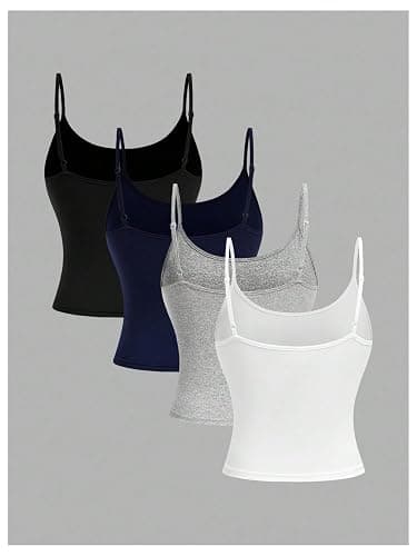 SOLY HUX Girl's 4 Piece Cami Tops Spaghetti Strap Slim Fitted Summer Top Solid Camisole thumbnail 2